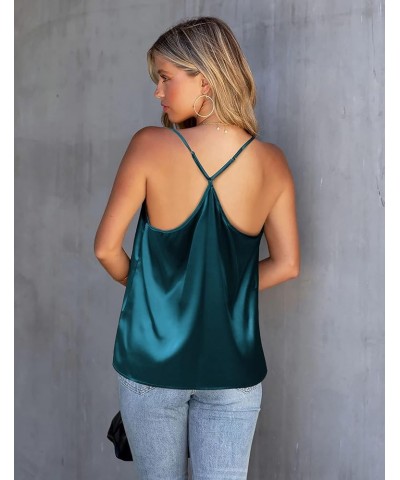 Silk Tank Top for Women Mesh V Neck Satin Camisole Silky Sleeveless Tank Cami Shirt Lake Blue $12.20 Tanks