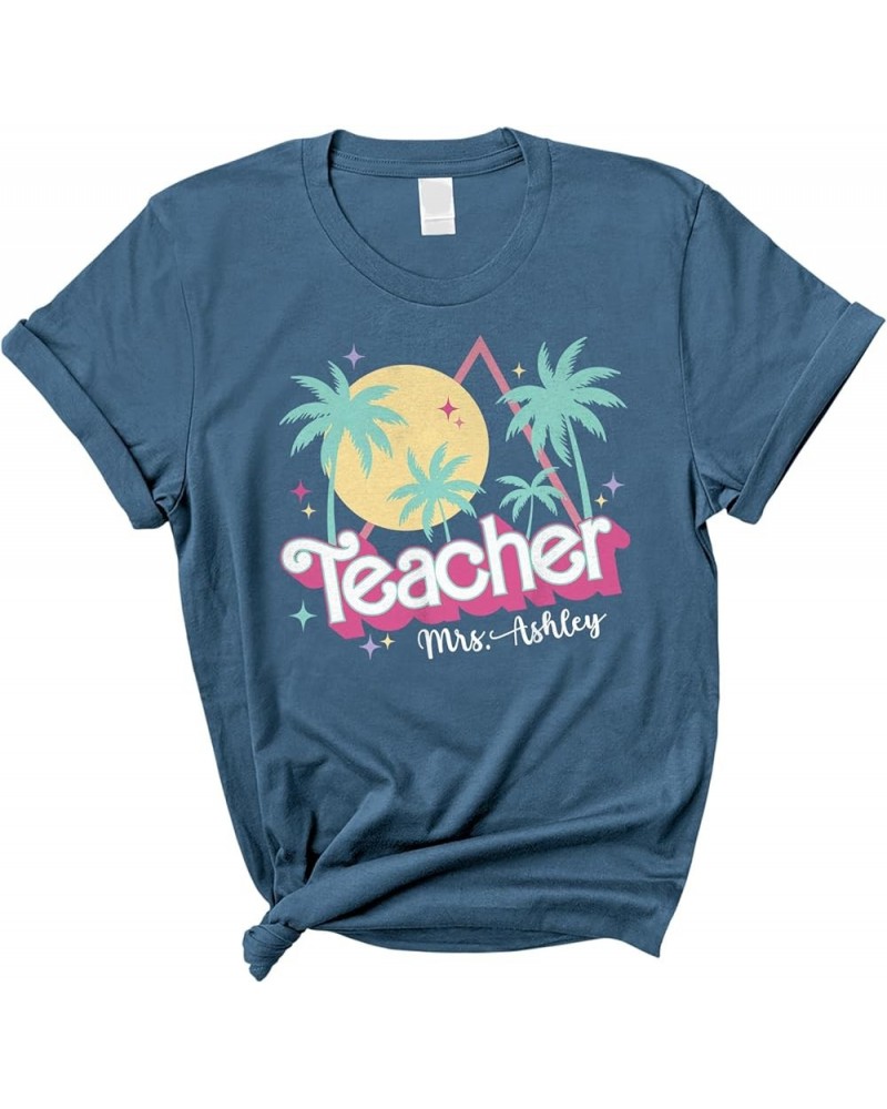 Personalized Teacher Shirt - Custom Name Pink Teacher Shirt, 80s 90s Teacher Back to School T-Shirt Indigo $9.20 T-Shirts