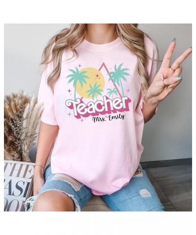 Personalized Teacher Shirt - Custom Name Pink Teacher Shirt, 80s 90s Teacher Back to School T-Shirt Indigo $9.20 T-Shirts