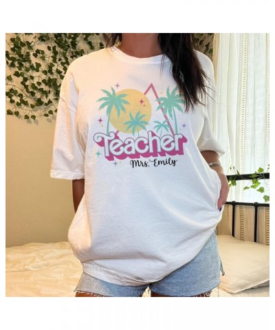 Personalized Teacher Shirt - Custom Name Pink Teacher Shirt, 80s 90s Teacher Back to School T-Shirt Indigo $9.20 T-Shirts