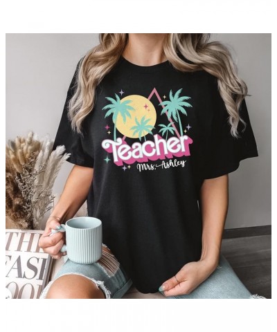 Personalized Teacher Shirt - Custom Name Pink Teacher Shirt, 80s 90s Teacher Back to School T-Shirt Indigo $9.20 T-Shirts