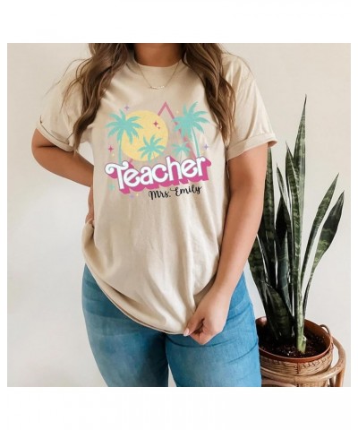 Personalized Teacher Shirt - Custom Name Pink Teacher Shirt, 80s 90s Teacher Back to School T-Shirt Indigo $9.20 T-Shirts