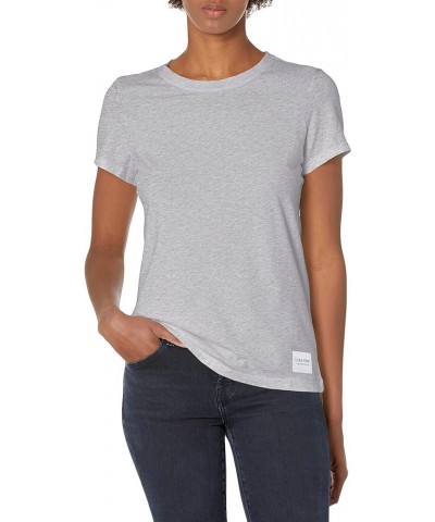 Women's Woven Logo Patch Short Sleeve Crew Neck Tee Deep Pearl Grey $21.58 T-Shirts