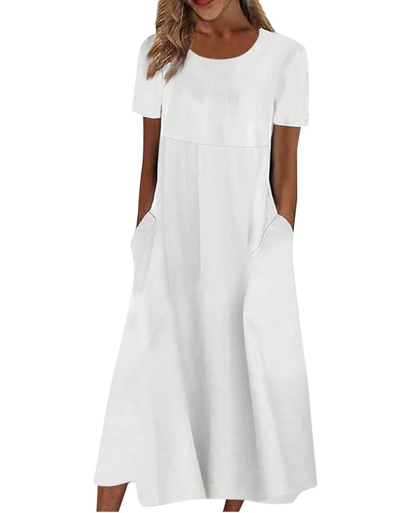 Maxi Dress for Women,Elegant Short Sleeve Smocked Dress Formal Plus Size Summer Dress Casual Flowy T Shirts Dress 02-white $7...