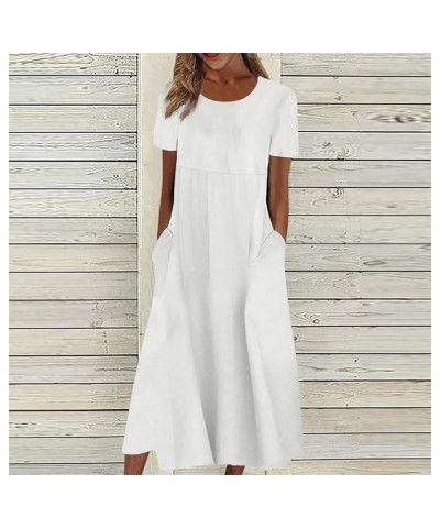 Maxi Dress for Women,Elegant Short Sleeve Smocked Dress Formal Plus Size Summer Dress Casual Flowy T Shirts Dress 02-white $7...