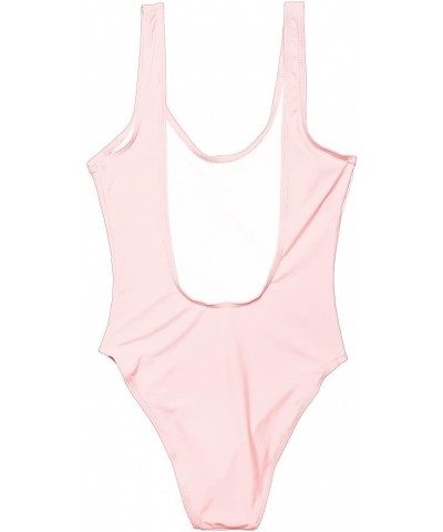 Women's Retro Scoop Neck Padded One Piece Swimsuits High Cut Low Back Bathing Suits Swimwear Bodysuit Light Pink $14.29 Swims...