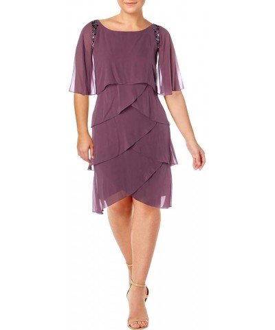 Women's Plus Size Capelet Tier Dress with Beaded Detail Sugar Plum $24.23 Dresses