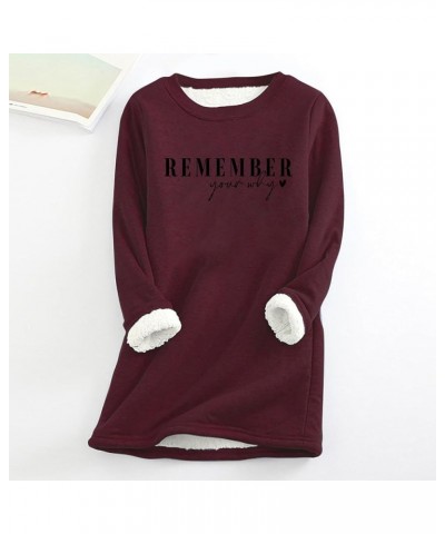 Womens Shirts Plus Size Winter Warm Fleece Sherpa Lined V Neck Pullover Long Sleeve Letter Print Sweatshirt Z2-wine $6.04 Hoo...