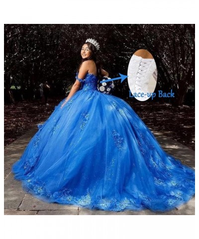 Tulle Quinceanera Dresses Ball Gown Lace Appliques Puffy Off Shoulder Long Princess Prom Dress for Women Champagne $64.19 Dre...