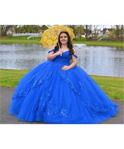 Tulle Quinceanera Dresses Ball Gown Lace Appliques Puffy Off Shoulder Long Princess Prom Dress for Women Champagne $64.19 Dre...