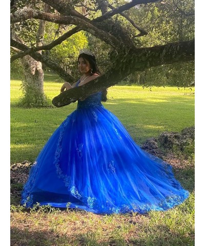 Tulle Quinceanera Dresses Ball Gown Lace Appliques Puffy Off Shoulder Long Princess Prom Dress for Women Champagne $64.19 Dre...