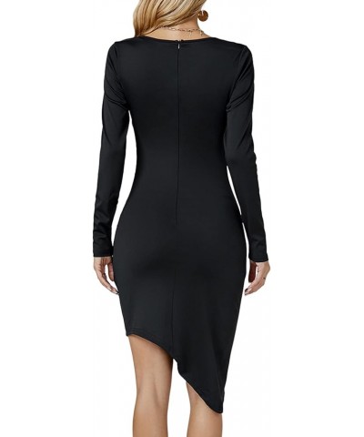 Women’s Crewneck Long Sleeve Asymmetric Hem Ruched Bodycon Short Mini Dress Black $18.33 Dresses