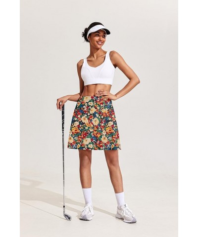 18" Tennis Skirt Knee Length High Waist Skorts Skirts for Women Golf Pleated Built-in Shorts Skirts with Pockets Colorful Flo...