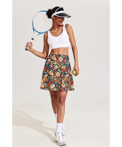 18" Tennis Skirt Knee Length High Waist Skorts Skirts for Women Golf Pleated Built-in Shorts Skirts with Pockets Colorful Flo...