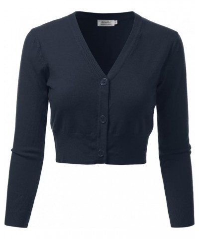 Women's 3/4 Sleeve Soft Open Front Cropped Sweater Cardigan (S-XXL) Dbt304_navy $16.42 Sweaters