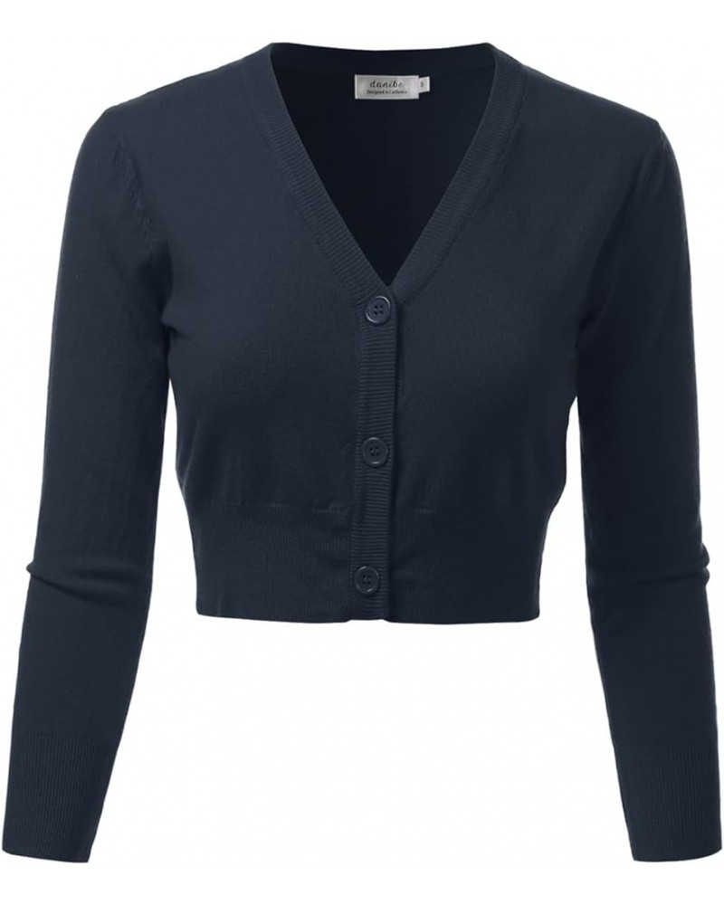 Women's 3/4 Sleeve Soft Open Front Cropped Sweater Cardigan (S-XXL) Dbt304_navy $16.42 Sweaters