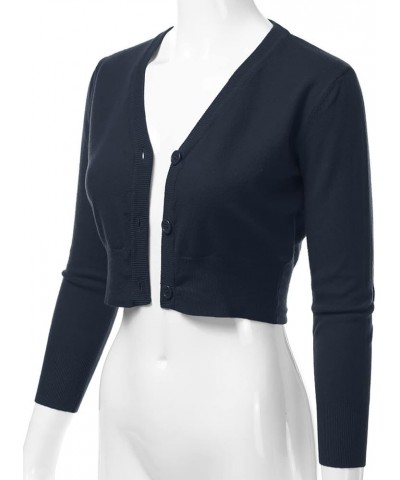 Women's 3/4 Sleeve Soft Open Front Cropped Sweater Cardigan (S-XXL) Dbt304_navy $16.42 Sweaters