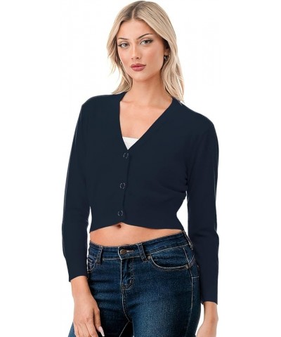 Women's 3/4 Sleeve Soft Open Front Cropped Sweater Cardigan (S-XXL) Dbt304_navy $16.42 Sweaters