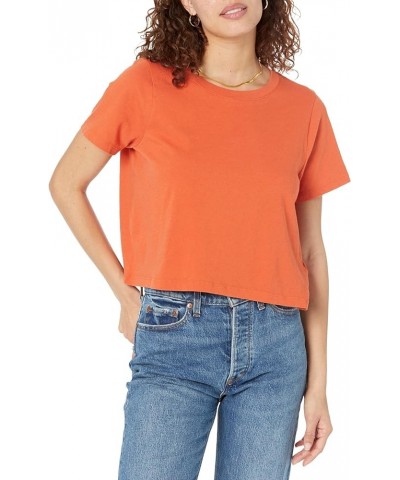 Women's Soft Fade Cotton Boxy Crop Tee Copperwashed Orange $14.19 T-Shirts