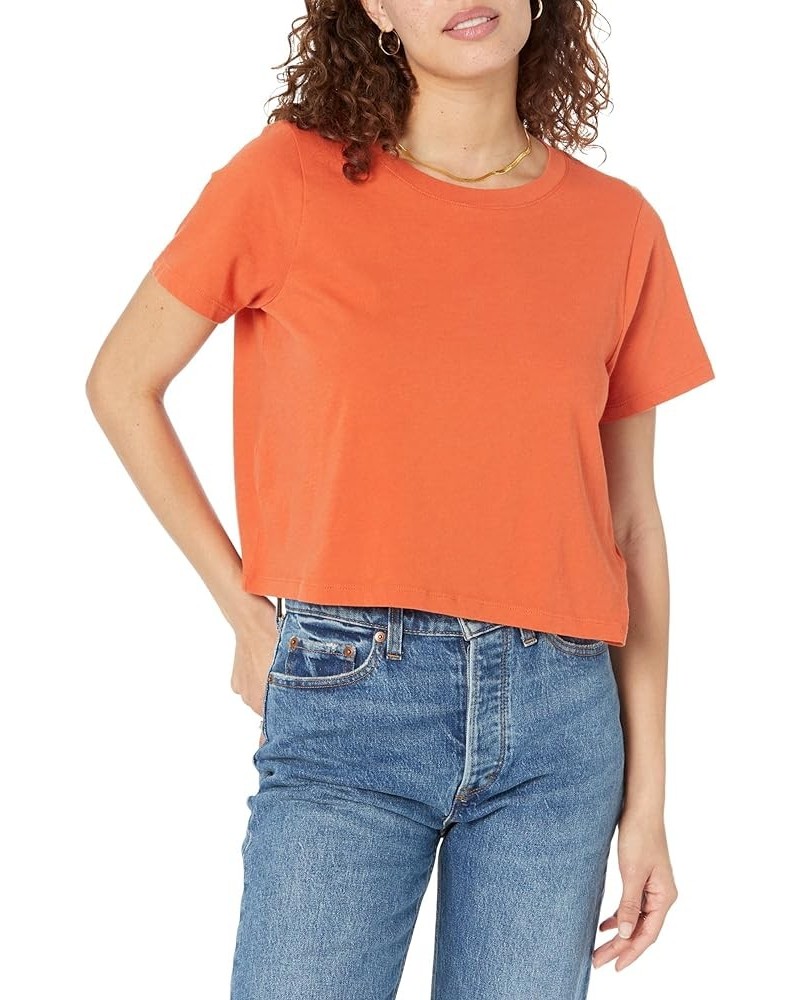 Women's Soft Fade Cotton Boxy Crop Tee Copperwashed Orange $14.19 T-Shirts