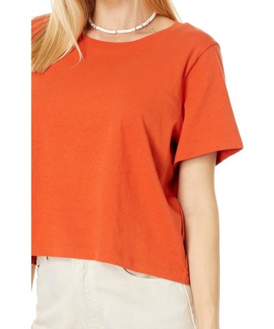 Women's Soft Fade Cotton Boxy Crop Tee Copperwashed Orange $14.19 T-Shirts