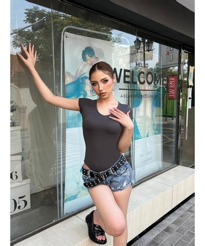 3 Piece Short Sleeve Bodysuit for Women V Neck Stretchy Basic Body Suit Tops Heibaihui $13.47 Lingerie