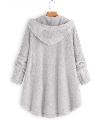 Hoodie with Cat Ears Solid Color Plush Casual Button Pocket Long Sleeve Hood Tops Outwear Coat 02-light Gray $12.00 Jackets