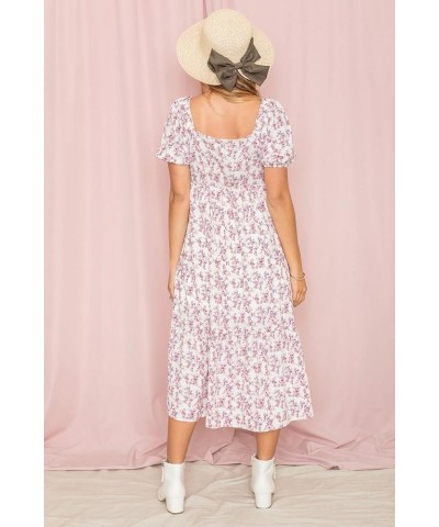 Eloges Women's Square Neck Puff Sleeve Floral Midi Dress Woven Ivory Pink $10.50 Dresses