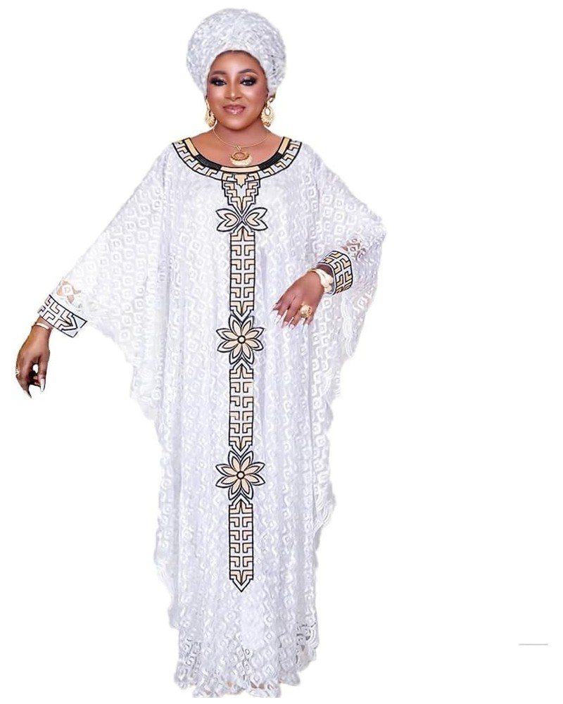 Women's Floor-Length Lace Kaftan Dress African Bubu Dress Boat Neck Caftan Gown Plus Size White-13 $31.46 Dresses