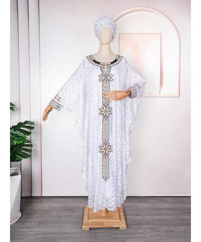 Women's Floor-Length Lace Kaftan Dress African Bubu Dress Boat Neck Caftan Gown Plus Size White-13 $31.46 Dresses