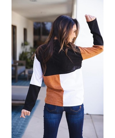 Women's Long Sleeve Casual Loose Sweater Outerwear Black/White/Clay $13.34 Sweaters