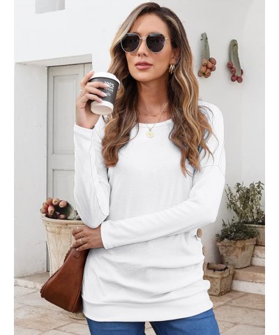 Women's Casual Long Sleeve Round Neck Loose Tunic T Shirt Blouse Tops White $12.25 Tops