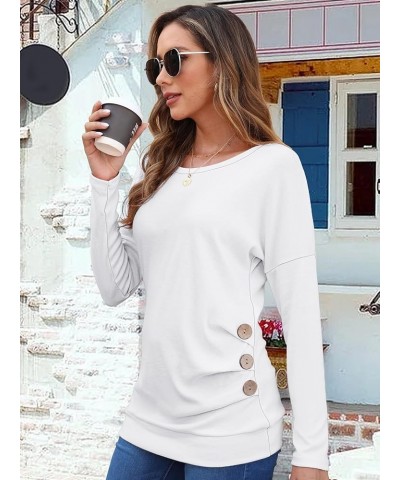 Women's Casual Long Sleeve Round Neck Loose Tunic T Shirt Blouse Tops White $12.25 Tops