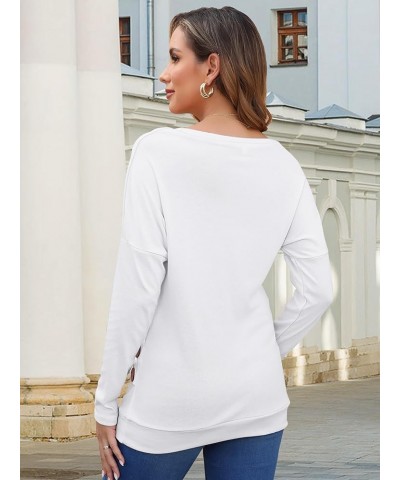 Women's Casual Long Sleeve Round Neck Loose Tunic T Shirt Blouse Tops White $12.25 Tops