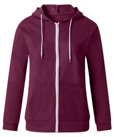 Hoodies for Women Zip UP Hooded Sweatshirts Fall Fashion 2023 Long Sleeve Drawstring Tops Casual Lightweight Jackets A02-wine...