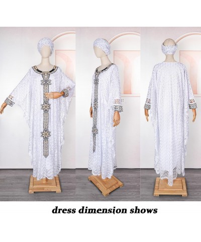 Women's Floor-Length Lace Kaftan Dress African Bubu Dress Boat Neck Caftan Gown Plus Size White-13 $31.46 Dresses