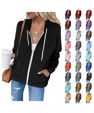 Hoodies for Women Zip UP Hooded Sweatshirts Fall Fashion 2023 Long Sleeve Drawstring Tops Casual Lightweight Jackets A02-wine...