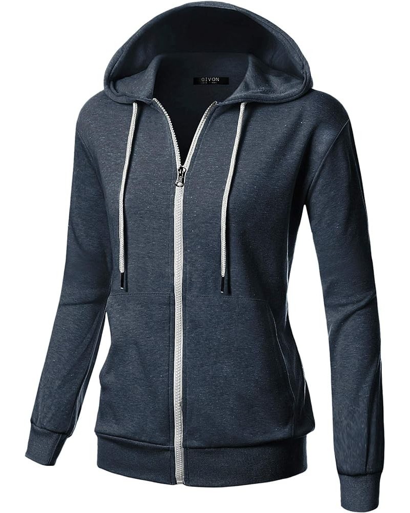 Basic Lightweight Zip-Up Hoodie Long Sleeve Thin Jacket for Women with Plus Size Inside Pocket(dcf200)-navy Melange $15.30 Ho...