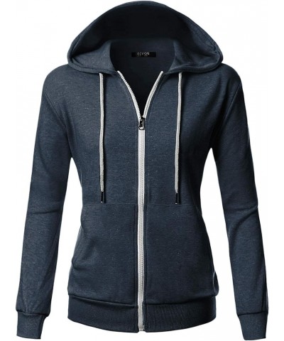 Basic Lightweight Zip-Up Hoodie Long Sleeve Thin Jacket for Women with Plus Size Inside Pocket(dcf200)-navy Melange $15.30 Ho...