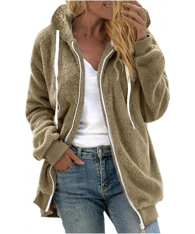 Women's Fuzzy Fleece Jacket Oversized Sherpa Fur Coat with Hood Winter Warm Shaggy Teddy Coats Long Sleeve Outwear A01-khaki ...