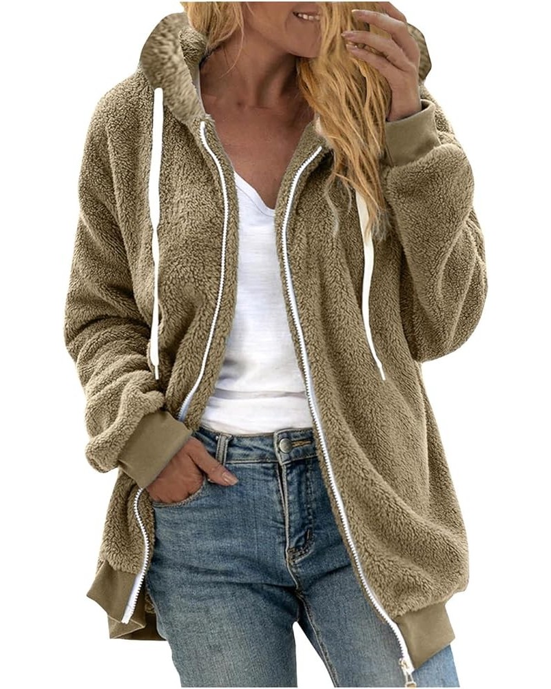 Women's Fuzzy Fleece Jacket Oversized Sherpa Fur Coat with Hood Winter Warm Shaggy Teddy Coats Long Sleeve Outwear A01-khaki ...