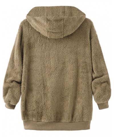 Women's Fuzzy Fleece Jacket Oversized Sherpa Fur Coat with Hood Winter Warm Shaggy Teddy Coats Long Sleeve Outwear A01-khaki ...