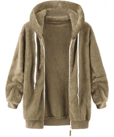 Women's Fuzzy Fleece Jacket Oversized Sherpa Fur Coat with Hood Winter Warm Shaggy Teddy Coats Long Sleeve Outwear A01-khaki ...