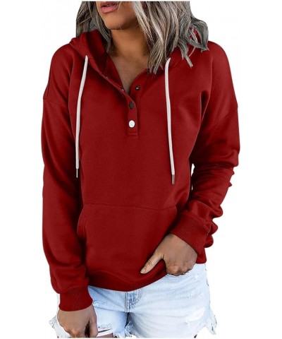 Button Collar Hoodies For Women Solid Color Cute Sweatshirts Long Sleeve Pullover Tops Trendy Fall Fashion 2023 J028-wine $11...