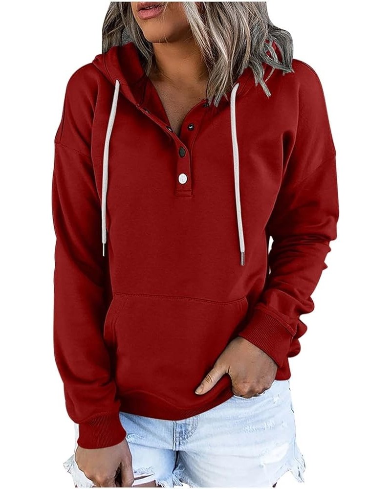 Button Collar Hoodies For Women Solid Color Cute Sweatshirts Long Sleeve Pullover Tops Trendy Fall Fashion 2023 J028-wine $11...