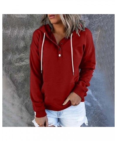 Button Collar Hoodies For Women Solid Color Cute Sweatshirts Long Sleeve Pullover Tops Trendy Fall Fashion 2023 J028-wine $11...