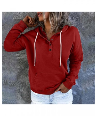 Button Collar Hoodies For Women Solid Color Cute Sweatshirts Long Sleeve Pullover Tops Trendy Fall Fashion 2023 J028-wine $11...