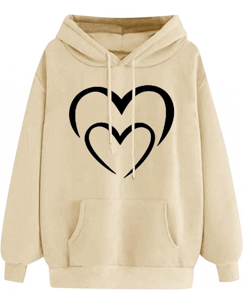 Women's Hoodies Pullover Cute Heart Sweatshirts Casual Long Sleeve Tops Kangaroo Pocket Sweatshirt for Teen Girl 04 beige $3....