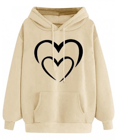 Women's Hoodies Pullover Cute Heart Sweatshirts Casual Long Sleeve Tops Kangaroo Pocket Sweatshirt for Teen Girl 04 beige $3....