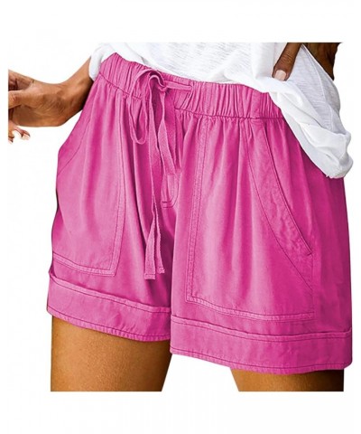 Drawstring Shorts for Women with Pockets Casual Loose Fit Summer Elastic Waist Lightweight Lounge Shorts T06-hot Pink $6.36 A...